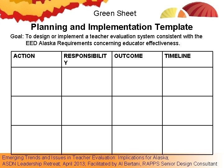 Green Sheet Planning and Implementation Template Goal: To design or implement a teacher evaluation