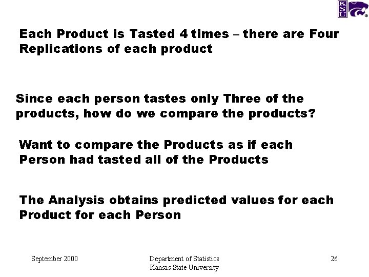 Each Product is Tasted 4 times – there are Four Replications of each product