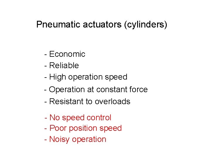 Pneumatic actuators (cylinders) - Economic - Reliable - High operation speed - Operation at