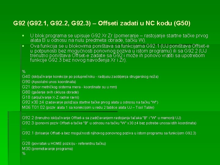 G 92 (G 92. 1, G 92. 2, G 92. 3) – Offseti zadati