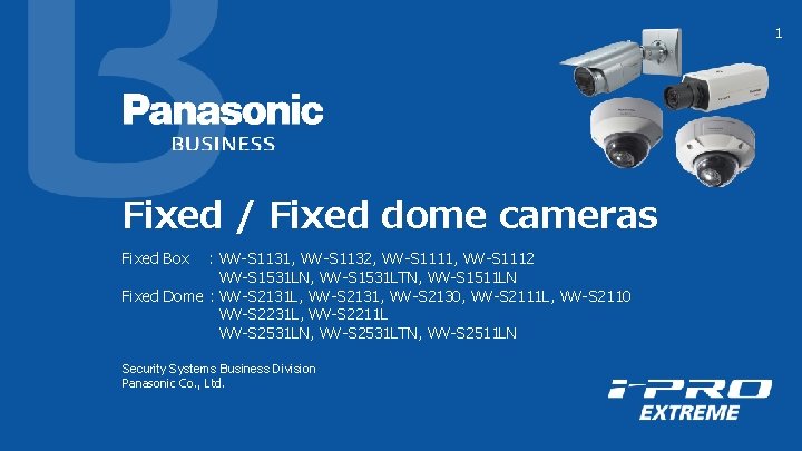 1 Fixed / Fixed dome cameras Fixed Box : WV-S 1131, WV-S 1132, WV-S