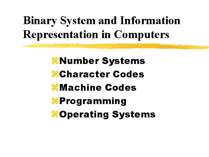 Binary System and Information Representation in Computers z. Number Systems z. Character Codes z.