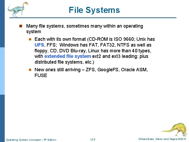 File Systems n Many file systems, sometimes many within an operating system l Each