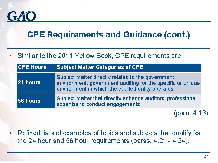 CPE Requirements and Guidance (cont. ) • Similar to the 2011 Yellow Book, CPE CPE Requirements and Guidance (cont. ) • Similar to the 2011 Yellow Book, CPE