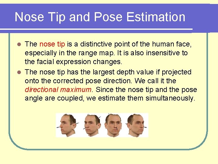 Nose Tip and Pose Estimation The nose tip is a distinctive point of the