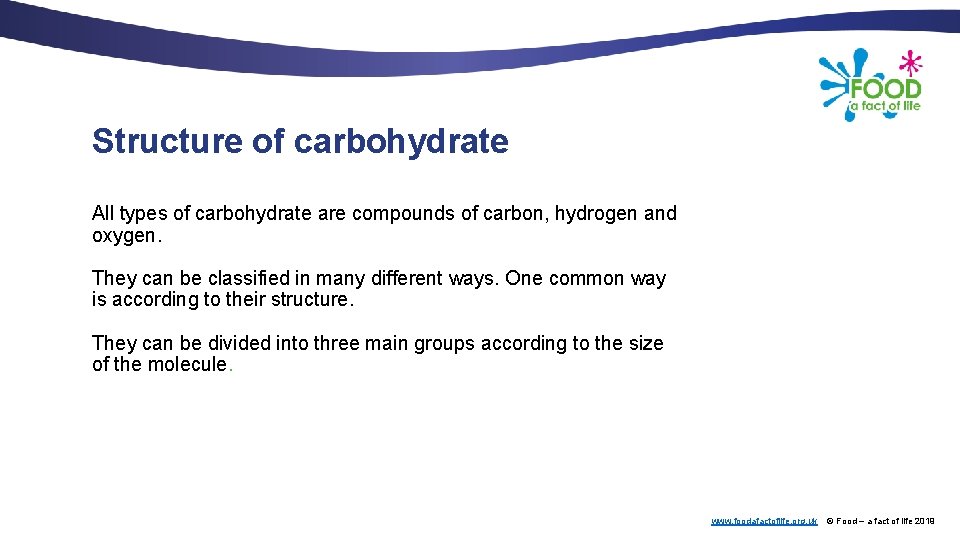 Structure of carbohydrate All types of carbohydrate are compounds of carbon, hydrogen and oxygen.