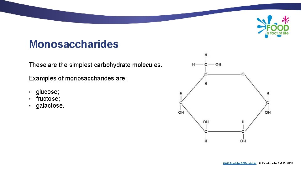 Monosaccharides These are the simplest carbohydrate molecules. Examples of monosaccharides are: • glucose; •