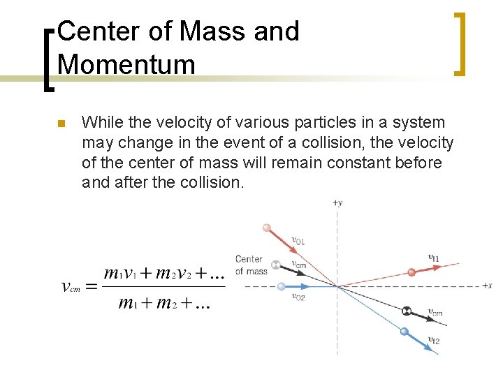 Center of Mass and Momentum n While the velocity of various particles in a Center of Mass and Momentum n While the velocity of various particles in a