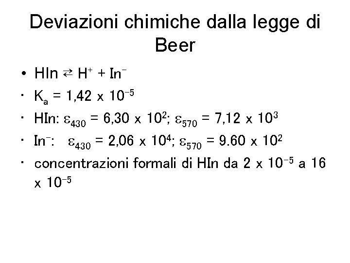 Deviazioni chimiche dalla legge di Beer • • • HIn ⇄ H+ + In.