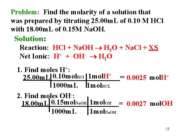 Problem: Find the molarity of a solution that was prepared by titrating 25. 00