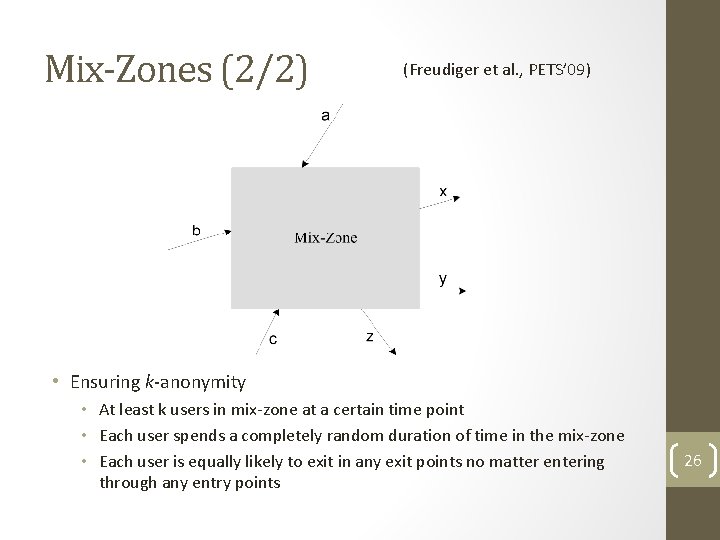 Mix-Zones (2/2) (Freudiger et al. , PETS’ 09) • Ensuring k-anonymity • At least Mix-Zones (2/2) (Freudiger et al. , PETS’ 09) • Ensuring k-anonymity • At least
