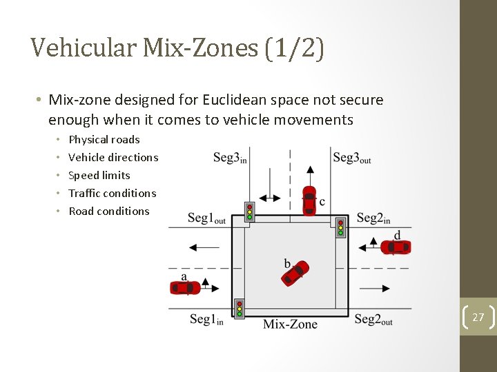 Vehicular Mix-Zones (1/2) • Mix-zone designed for Euclidean space not secure enough when it Vehicular Mix-Zones (1/2) • Mix-zone designed for Euclidean space not secure enough when it