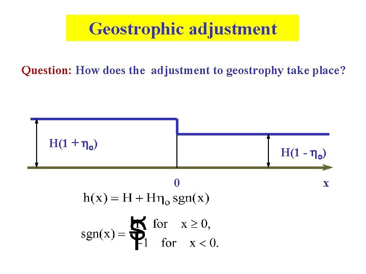 Geostrophic adjustment Question: How does the adjustment to geostrophy take place? H(1 + ho)