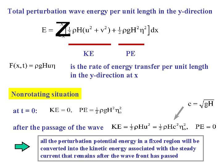 Total perturbation wave energy per unit length in the y-direction KE PE is the