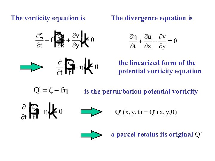 The vorticity equation is The divergence equation is the linearized form of the potential