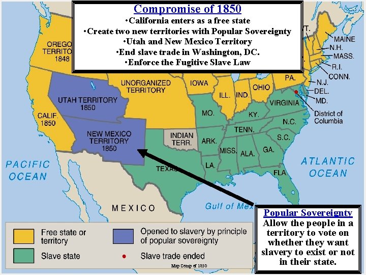 Compromise of 1850 • California enters as a free state • Create two new