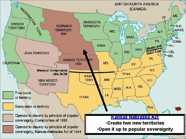 Kansas-Nebraska Act, 1854 Kansas Nebraska Act • Create two new territories • Open it