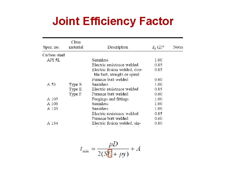 Joint Efficiency Factor 