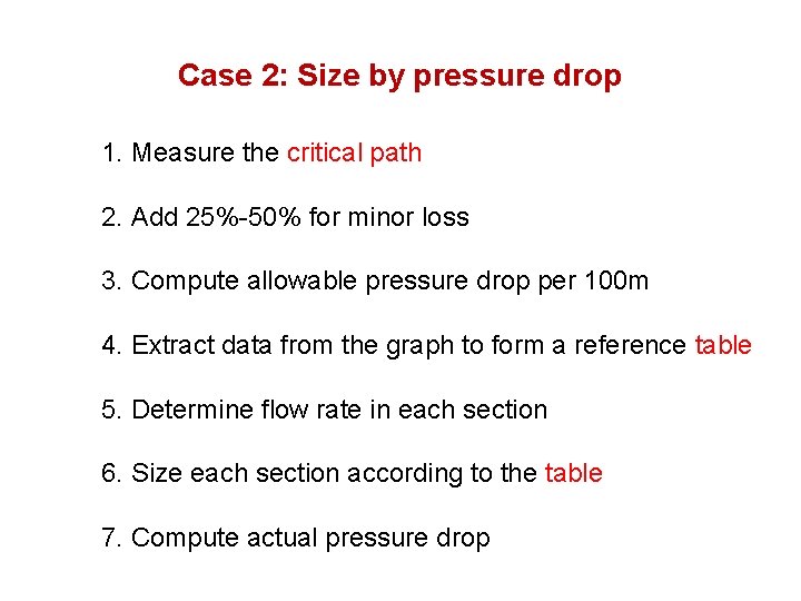Case 2: Size by pressure drop 1. Measure the critical path 2. Add 25%-50% Case 2: Size by pressure drop 1. Measure the critical path 2. Add 25%-50%