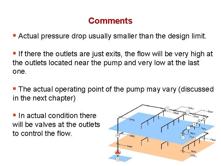 Comments § Actual pressure drop usually smaller than the design limit. § If there