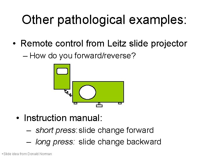 Other pathological examples: • Remote control from Leitz slide projector – How do you Other pathological examples: • Remote control from Leitz slide projector – How do you