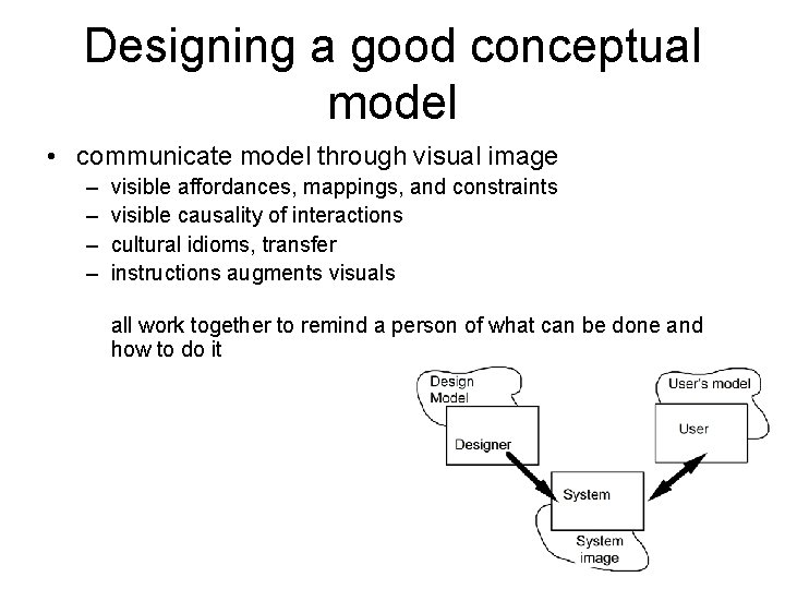 Designing a good conceptual model • communicate model through visual image – – visible Designing a good conceptual model • communicate model through visual image – – visible