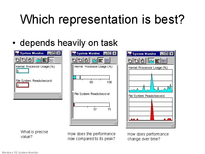 Which representation is best? • depends heavily on task What is precise value? Windows Which representation is best? • depends heavily on task What is precise value? Windows