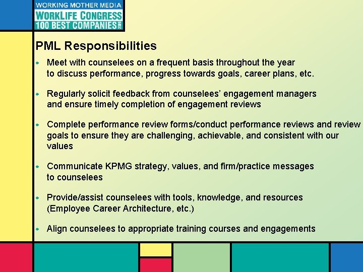 PML Responsibilities w Meet with counselees on a frequent basis throughout the year to