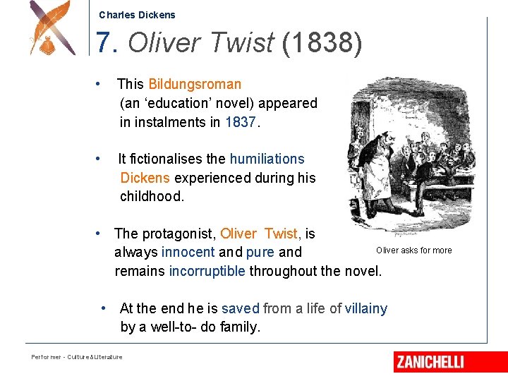 Charles Dickens 7. Oliver Twist (1838) • This Bildungsroman (an ‘education’ novel) appeared in