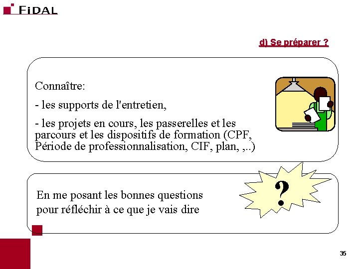 d) Se préparer ? Connaître: - les supports de l'entretien, - les projets en