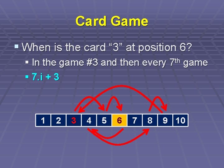 Card Game § When is the card “ 3” at position 6? § In