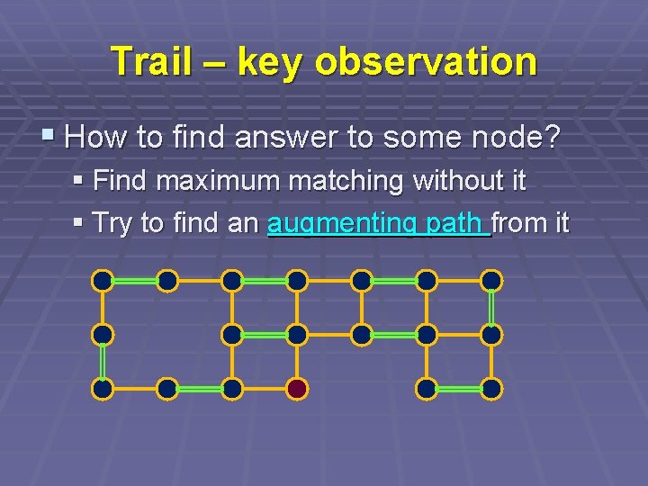 Trail – key observation § How to find answer to some node? § Find