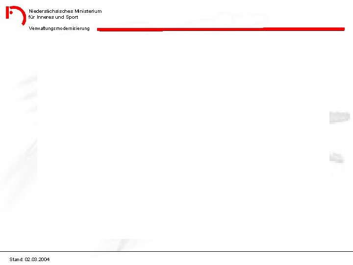 Niedersächsisches Ministerium für Inneres und Sport Verwaltungsmodernisierung Stand: 02. 03. 2004 