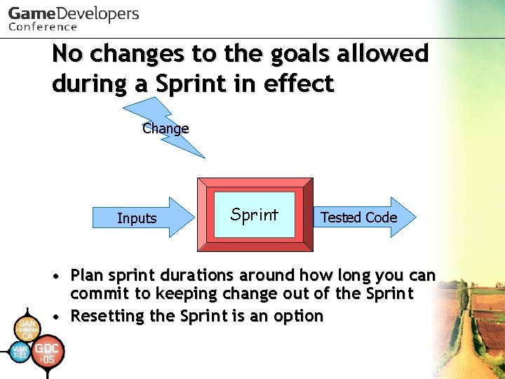 No changes to the goals allowed during a Sprint in effect Change Inputs Sprint