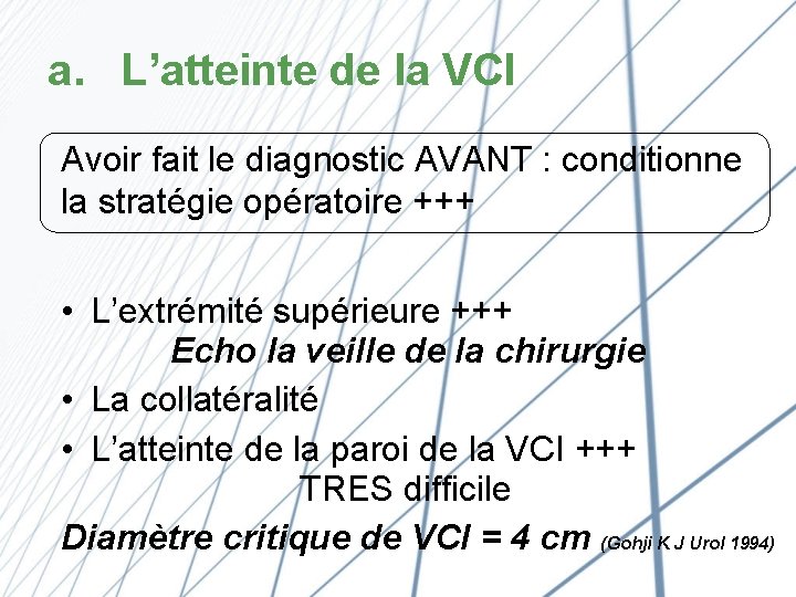 a. L’atteinte de la VCI Avoir fait le diagnostic AVANT : conditionne la stratégie