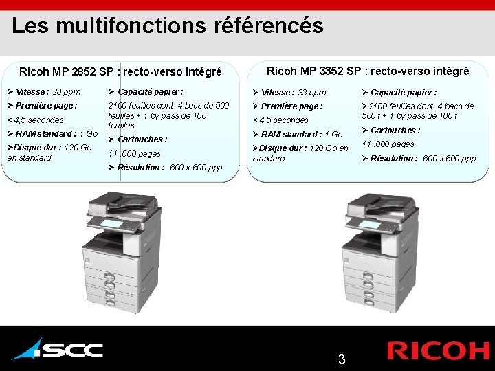 Les multifonctions référencés Ricoh MP 2852 SP : recto-verso intégré Ricoh MP 3352 SP