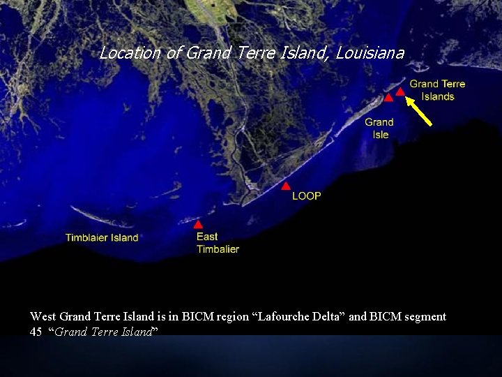 Location of Grand Terre Island, Louisiana West Grand Terre Island is in BICM region