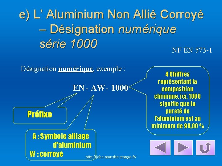 e) L’ Aluminium Non Allié Corroyé – Désignation numérique série 1000 NF EN 573