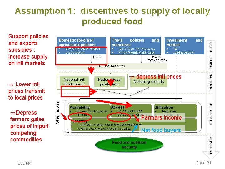 Assumption 1: discentives to supply of locally produced food Support policies and exports subsidies Assumption 1: discentives to supply of locally produced food Support policies and exports subsidies