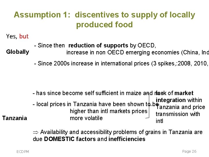 Assumption 1: discentives to supply of locally produced food Yes, but - Since then Assumption 1: discentives to supply of locally produced food Yes, but - Since then
