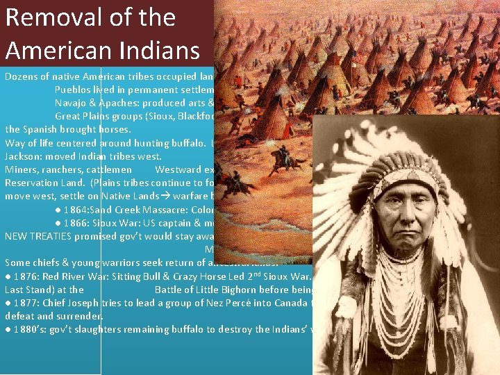 Removal of the American Indians Dozens of native American tribes occupied land in the