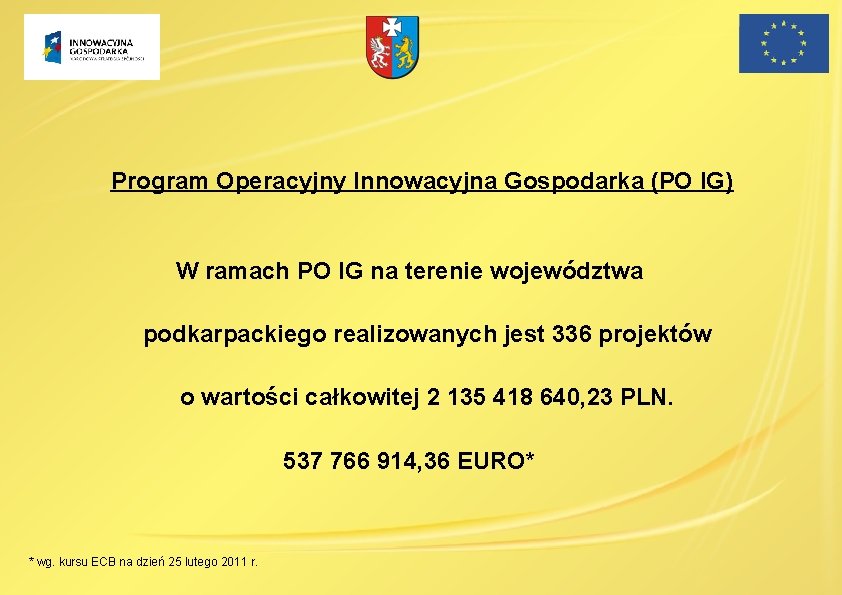 Program Operacyjny Innowacyjna Gospodarka (PO IG) W ramach PO IG na terenie województwa podkarpackiego Program Operacyjny Innowacyjna Gospodarka (PO IG) W ramach PO IG na terenie województwa podkarpackiego