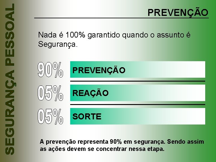 PREVENÇÃO Nada é 100% garantido quando o assunto é Segurança. PREVENÇÃO REAÇÃO SORTE A