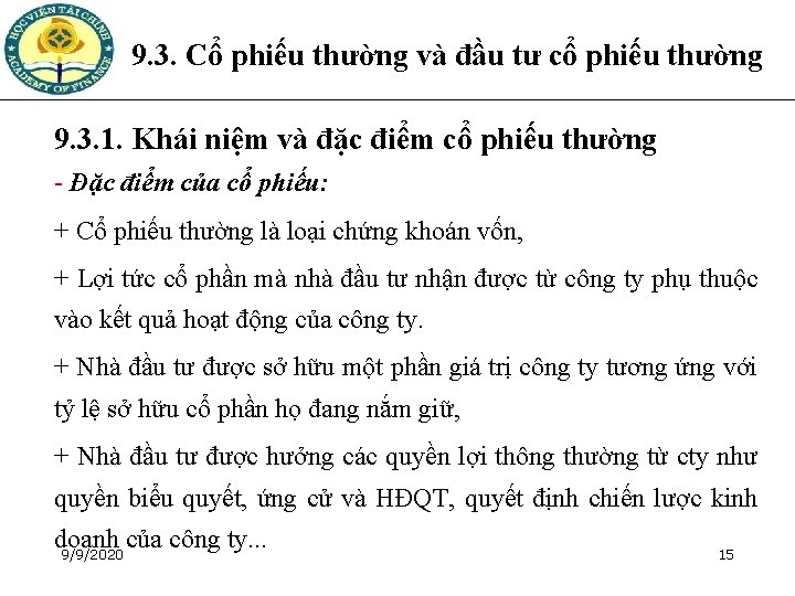 9. 3. Cổ phiếu thường và đầu tư cổ phiếu thường 9. 3. 1.