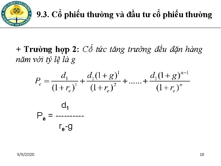 9. 3. Cổ phiếu thường và đầu tư cổ phiếu thường + Trường hợp