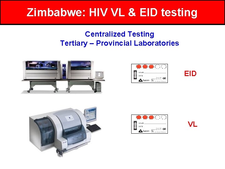 Zimbabwe: HIV VL & EID testing Centralized Testing Tertiary – Provincial Laboratories EID VL