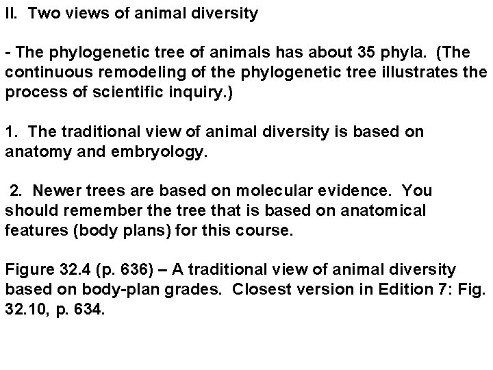 II. Two views of animal diversity - The phylogenetic tree of animals has about II. Two views of animal diversity - The phylogenetic tree of animals has about