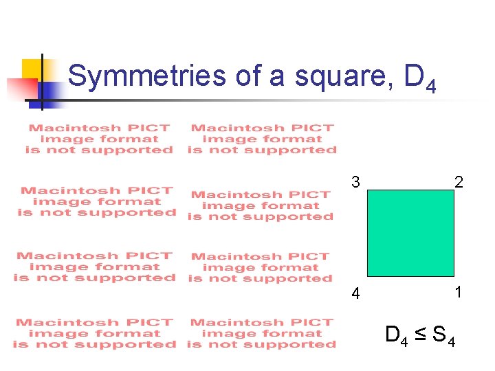 Symmetries of a square, D 4 3 2 4 1 D 4 ≤ S