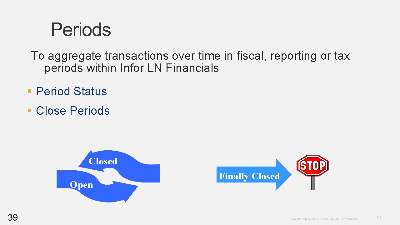 Periods To aggregate transactions over time in fiscal, reporting or tax periods within Infor Periods To aggregate transactions over time in fiscal, reporting or tax periods within Infor