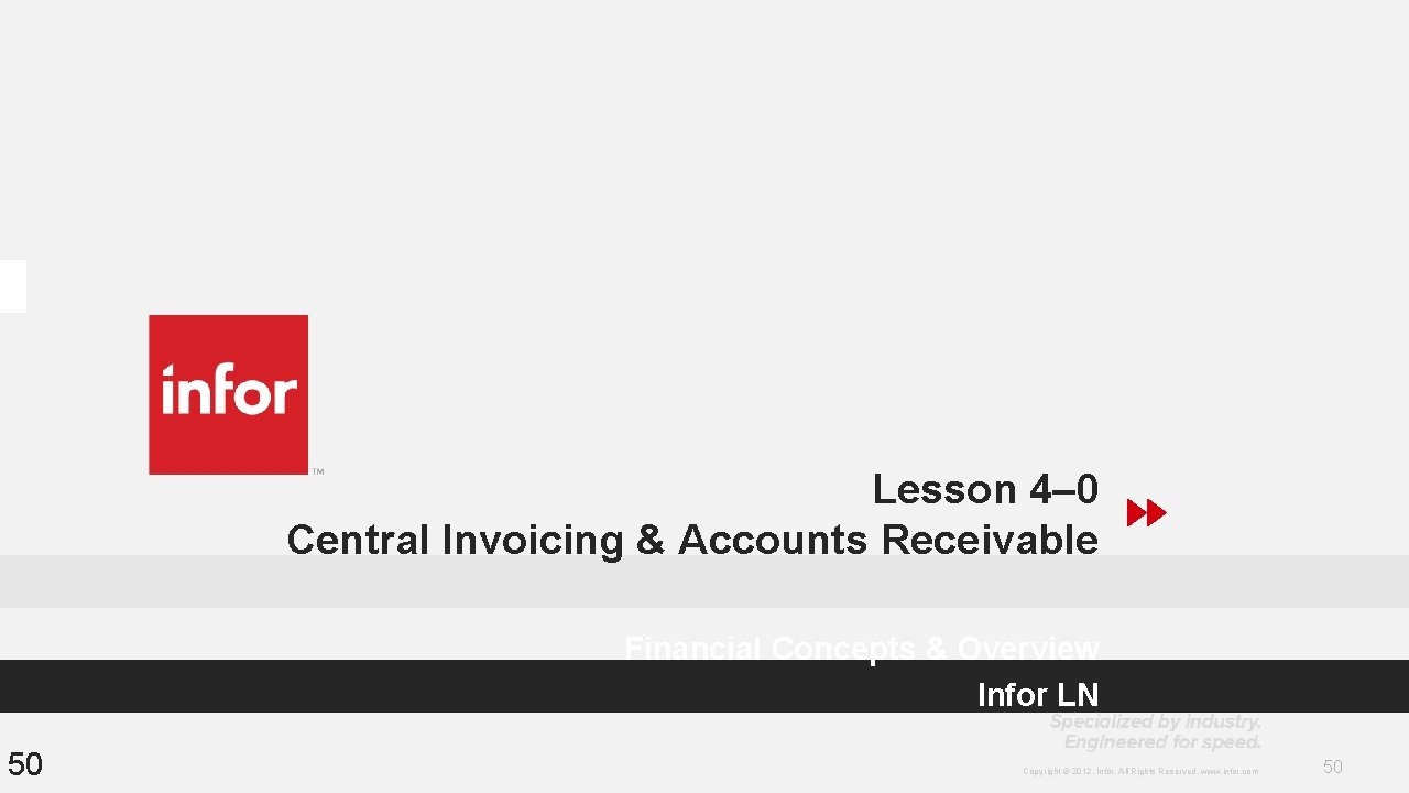 Lesson 4– 0 Central Invoicing & Accounts Receivable Financial Concepts & Overview Infor LN Lesson 4– 0 Central Invoicing & Accounts Receivable Financial Concepts & Overview Infor LN